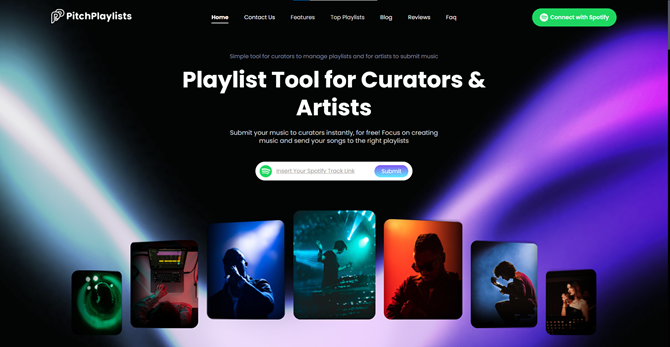 Pitchplaylists homepage screen – playlist submission platform